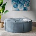 Kelly Clarkson Home Christopher Tufted Oval Cocktail Ottoman Polyester/Wood/Fabric in Blue | 18 H x 48.5 W x 32.5 D in | Wayfair