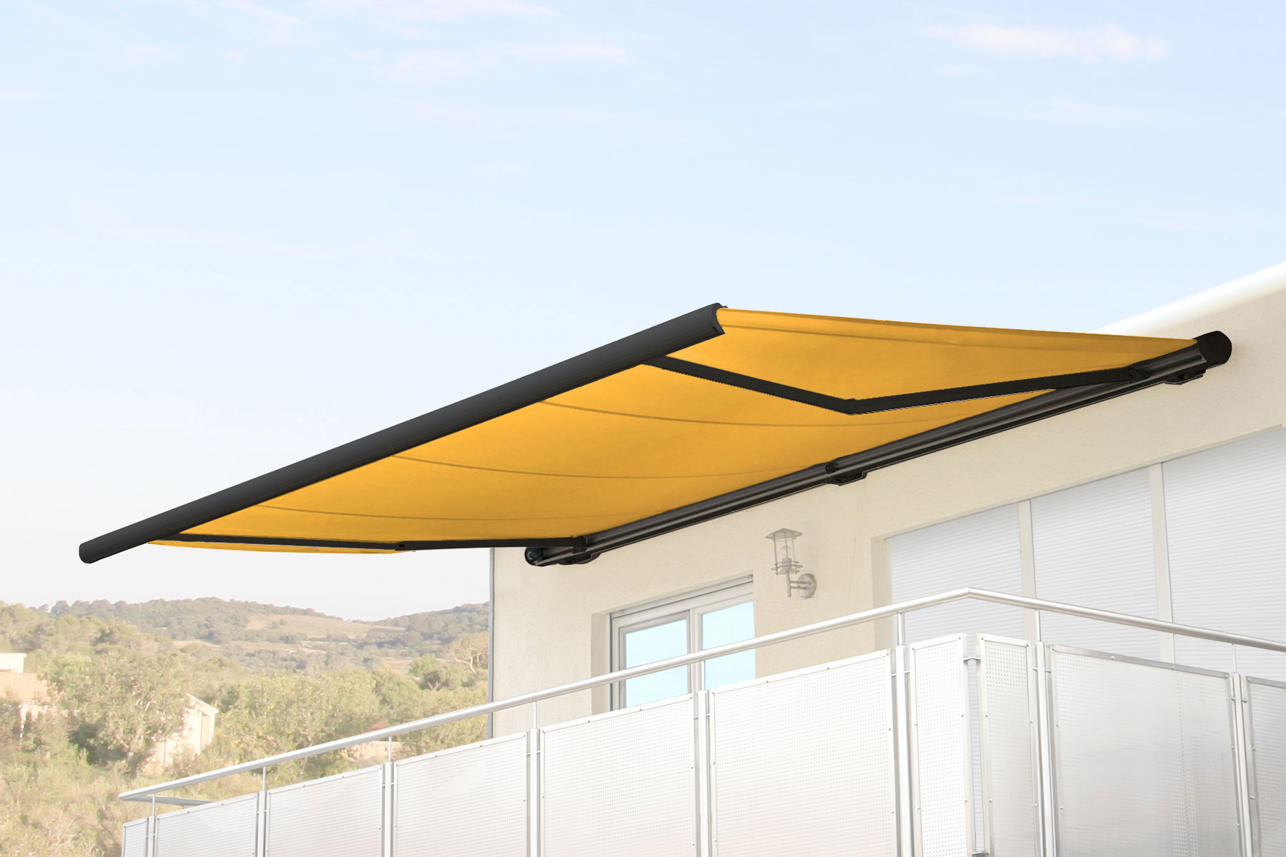 Elektrische Kassettenmarkise T124, Markise Vollkassette 5x3m ~ Polyester gelb, Rahmen anthrazit Image