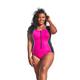 Plus Size Women's Zip-Front One-Piece with Tummy Control by Swim 365 in Fuchsia White Black (Size 26) Swimsuit