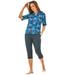 Plus Size Women's Three-Quarter Sleeve Swim Tee by Swim 365 in Blue Medallion (Size 38/40) Rash Guard