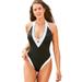 Plus Size Women's Plunge Colorblock One Piece by Swimsuits For All in Black (Size 24)