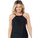 Plus Size Women's Shirred High Neck Tankini Top by Swimsuits For All in Black (Size 18)