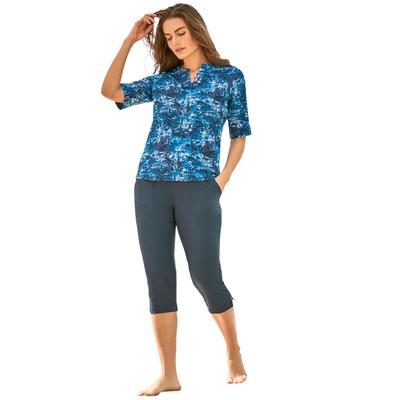 Plus Size Women's Three-Quarter Sleeve Swim Tee by Swim 365 in Blue Medallion (Size 14/16) Rash Guard