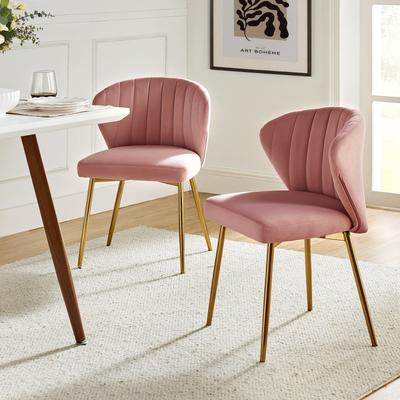 Barbara Modern Velvet Channel-tufted Back Side Chair with Metal Legs Set of 2 by HULALA HOME