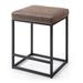 PHI VILLA 24" High Square Barstool, Backless Metal Frame Leather Upholstered Bar Stool Chair, Brown, 1 Pack