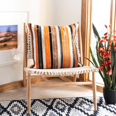 SAFAVIEH Cowhide Quinn 22-inch Orange/ Tan Feather/ Down Decorative Pillows (Set of 2)