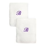 Sweet Kids 2-piece White Turkish Cotton Hand Towels Personalized with Lavender Purple Monogrammed Initial