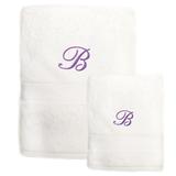 Sweet Kids 2-piece White Turkish Cotton Bath and Hand Towel Set with Lavender Purple Monogrammed Initial