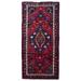 FineRugCollection Handmade Semi-Antique Persian Hamadan Red & Black Oriental Runner (4'9 x 10')