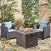 Bedrock Outdoor 2-Seater Wicker Print Club Chair Chat Set with Fire Pit by Christopher Knight Home