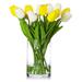 Enova Home 20 Pieces Artificial Real Touch Tulips Fake Silk Flowers Arrangement in Glass Vase with Faux Water for Home Decor