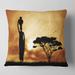 Designart 'African Woman and Lonely Tree' African Landscape Printed Throw Pillow