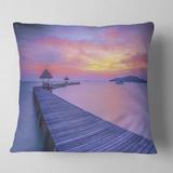 Designart 'Long Wooden Bridge into the Sunset' Pier Seascape Throw Pillow