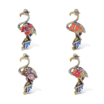 Puzzled Flamingo Rockstone Refrigerator Magnet (Set of 4)