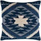 Katherine Denim & Cream Boho Shag Poly Fill Throw Pillow (18" x 18")