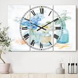 Designart 'Cottage Florals II' Cottage 3 Panels Large Wall CLock - 36 in. wide x 28 in. high - 3 panels