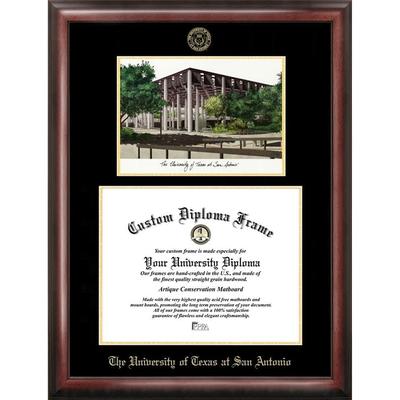 University of Texas, San Antonio 14w x 11h Gold Embossed Diploma Frame with Campus Images Lithograph