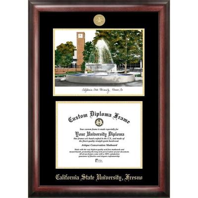 Cal State Fresno 11w x 8.5h Gold Embossed Diploma Frame with Campus Images Lithograph