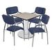 Via 30" Square Platter Base Table- Maple/Chrome & 4 Uptown Side Chairs- Black