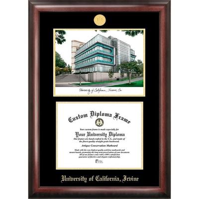 University of California, Irvine 11w x 8.5h Gold Embossed Diploma Frame with Campus Images Lithograph