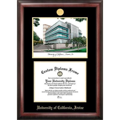 University of California, Irvine 11w x 8.5h Gold Embossed Diploma Frame with Campus Images Lithograph