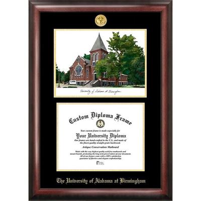 University of Alabama, Birmingham 11w x 8.5h Gold Embossed Diploma Frame with Campus Images Lithograph