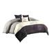 7 Piece King Polyester Comforter Set with Leaf Embroidery, Gray and Purple