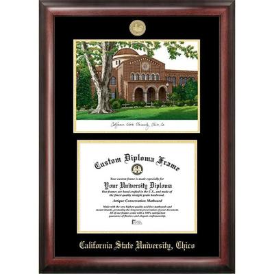 California State University, Chico 11w x 8.5h Gold Embossed Diploma Frame with Campus Images Lithograph