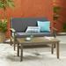 Peyton Outdoor Cushioned Acacia Wood Loveseat and Table Set by Christopher Knight Home