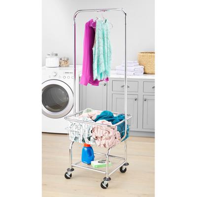 Whitmor Commercial Rolling Laundry Butler-Wire Storage Rack - Chrome - Silver