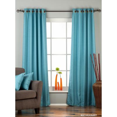 Turquoise Ring Top Matka Raw Silk Curtain / Drape / Panel - Piece