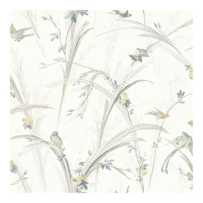 Meadowlark Light Grey Botanical Wallpaper - 20.5 x 396 x 0.025