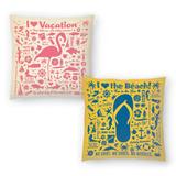 Flipflop Pattern Square and Flamingo Pattern Square - Set of 2 Decorative Pillows