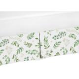 Floral Leaf Collection Girl Crib Bed Skirt - Green and White Boho Watercolor Botanical Woodland Tropical Garden