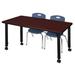 Kee 48" x 30" Height Adjustable Mobile Classroom Table - Mahogany & 2 Andy 12-in Stack Chairs- Black