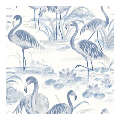 Chesapeake Everglades Blue Flamingos Wallpaper - 20.5 x 396 x 0.025
