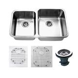 Premium Undermount 16 Gauge Stainless Steel 31.88" 45/55 Double Bowl Kitchen Sink with Grid and strainer