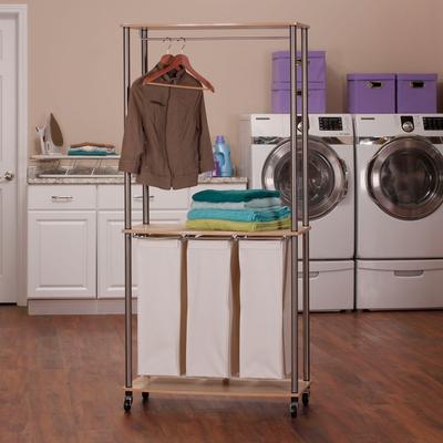 Household Essentials Laundry Center with Wheels and Hanging Rod - 17.3"L x 31.5"W x 67.3"H