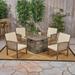 Carolina Outdoor 4-Seater Acacia Wood Club Chairs with Firepit by Christopher Knight Home