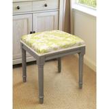 Chartreuse Tuscan Floral Vanity Stool with distressed grey finish