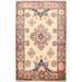 Floral Ivory Super Kazak Oriental Area Rug Hand-Knotted Wool Carpet - 2'1" x 3'4"