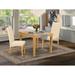 East West Furniture Dinette Set - a Square Dining Room Table and Light Beige Linen Fabric Parson Chairs, Oak(Pieces Option)