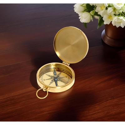 HomeRoots Shiny Brass Marine Compass With Lid - 3' X '0.6' X '4