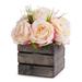 Enova Home Artificial Mixed Silk Roses Fake Flowers Arrangement with Wood Planter for Home Wedding Centerpiece