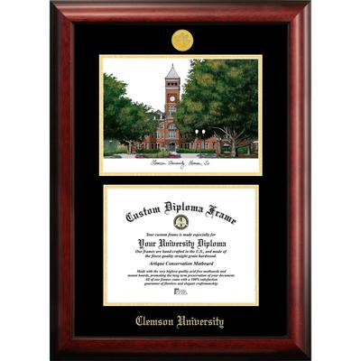 Clemson University 11w x 8.5h Gold Embossed Diploma Frame with Campus Images Lithograph