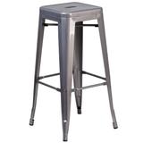 30" High Backless Clear Coated Metal Indoor Barstool with Square Seat
