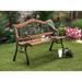 Jyon Traditional Oak Iron Slatted Camel Back Garden Bench by Furniture of America