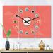 Designart 'Triangual Retro Coral Pattern' Oversized Mid-Century wall clock - 3 Panels - 36 in. wide x 28 in. high - 3 Panels