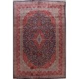 Vintage Navy Blue Floral Kashan Persian Area Rug Handmade Carpet - 9'9" x 12'8"