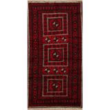 Geometric Red Balouch Oriental Runner Rug Handmade Hallway Carpet - 4'1" x 8'2"